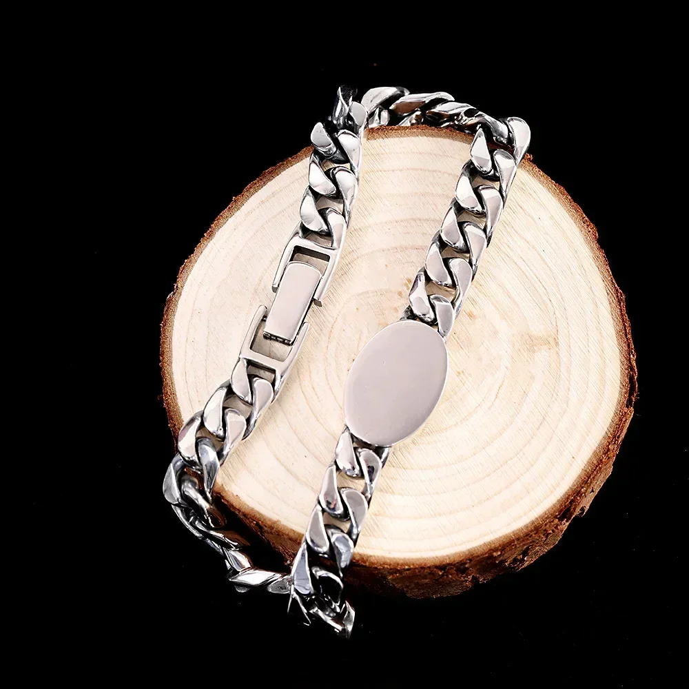 New Silver Color High-end European and American Trendy Men's Inlaid Black Stone Bracelet Simple Fashion Jewelry