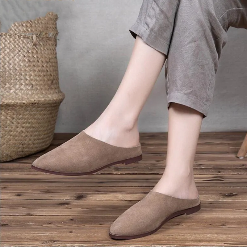 AIYUQI-Zapatillas Baotou de piel auténtica para mujer, zapatos informales de ante de talla grande, novedad de verano, 2023
