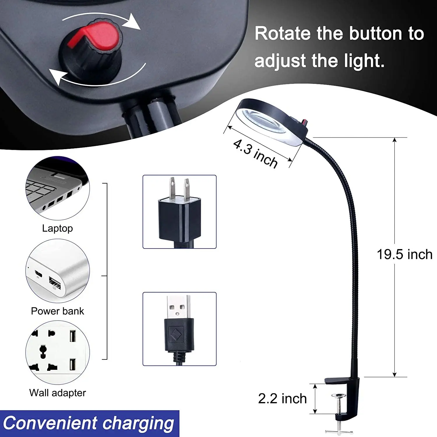 5X Magnifying Desk Lamp LED Magnifier 8X15X Magnifying Glass Table Clamp Lamp for Reading,Soldering,Repair,Closework