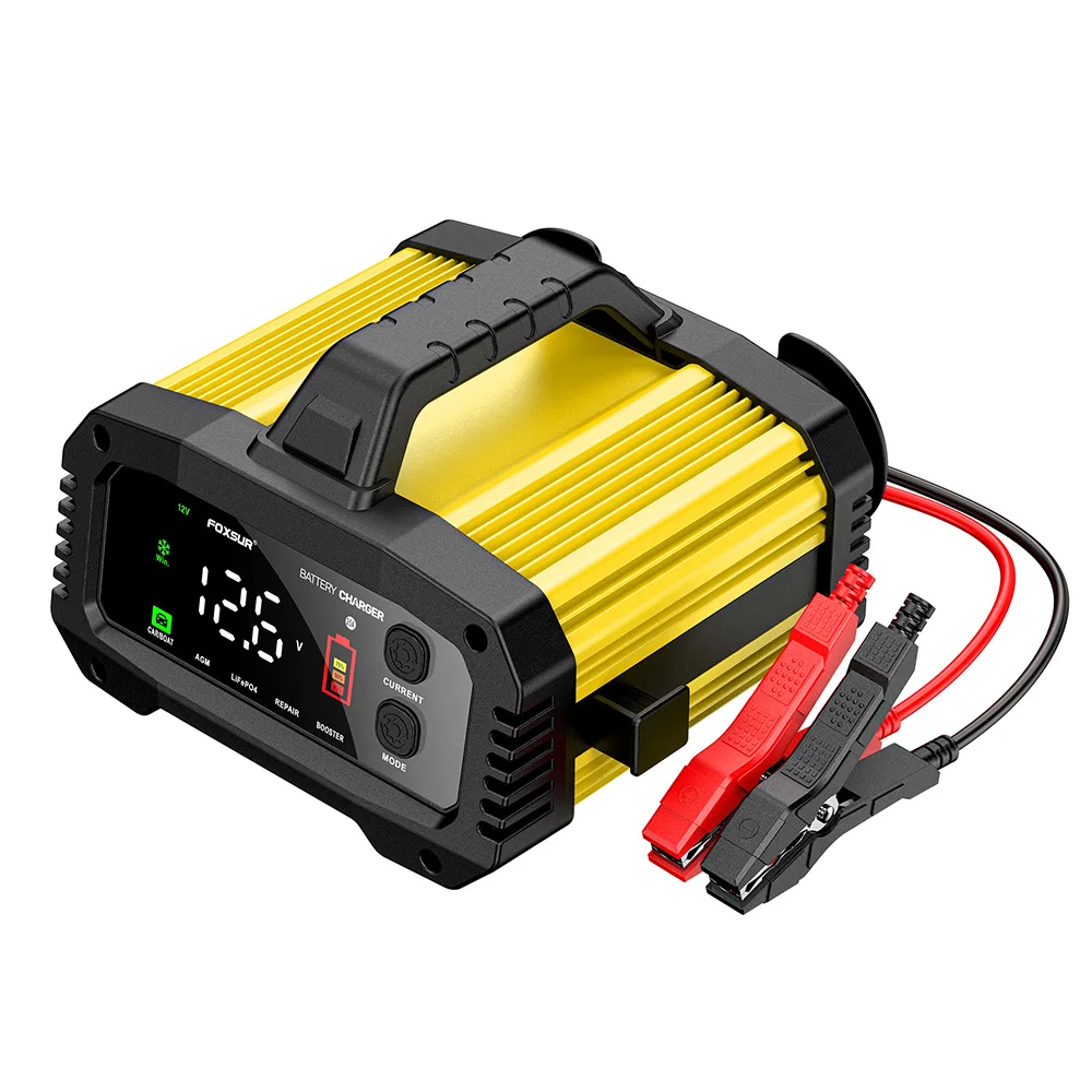 FOXSUR 25A large battery charger with car booster function 12V 24V car ship motorcycle Battery Charger