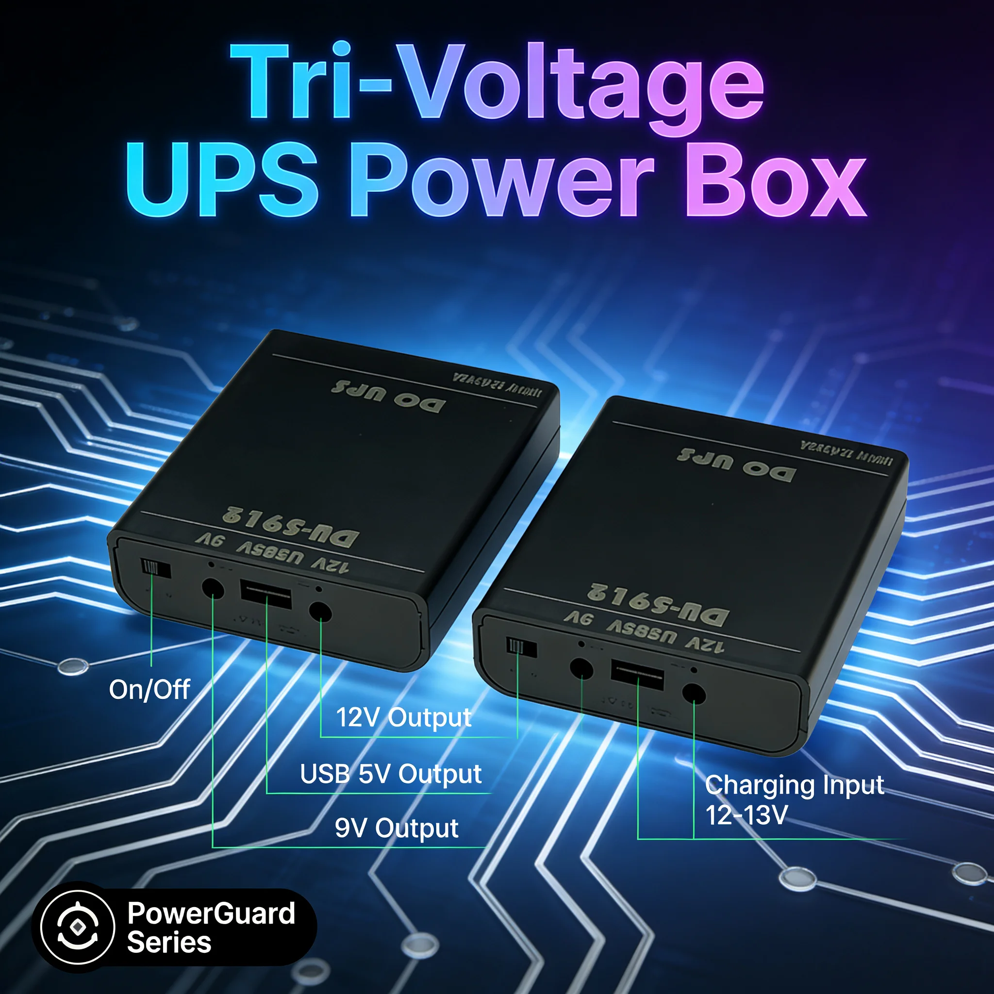 Winter DC Backup UPS Power Box 5V/9V/12V, Safe Auto Switching + Replaceable Battery Case (No Battery Included)