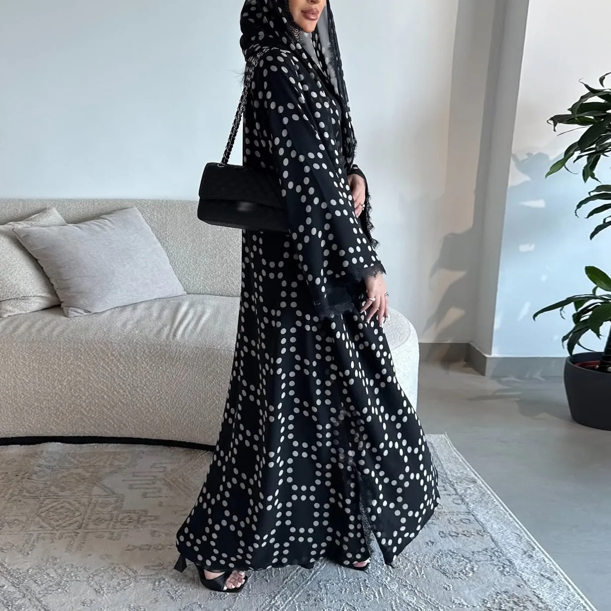 Ramadan dubaï à pois Hijab ouvert Kimono Robe ensemble femmes musulmanes Robe Abbayas turquie Femme Jalabiya Robe arabe vêtements islamiques