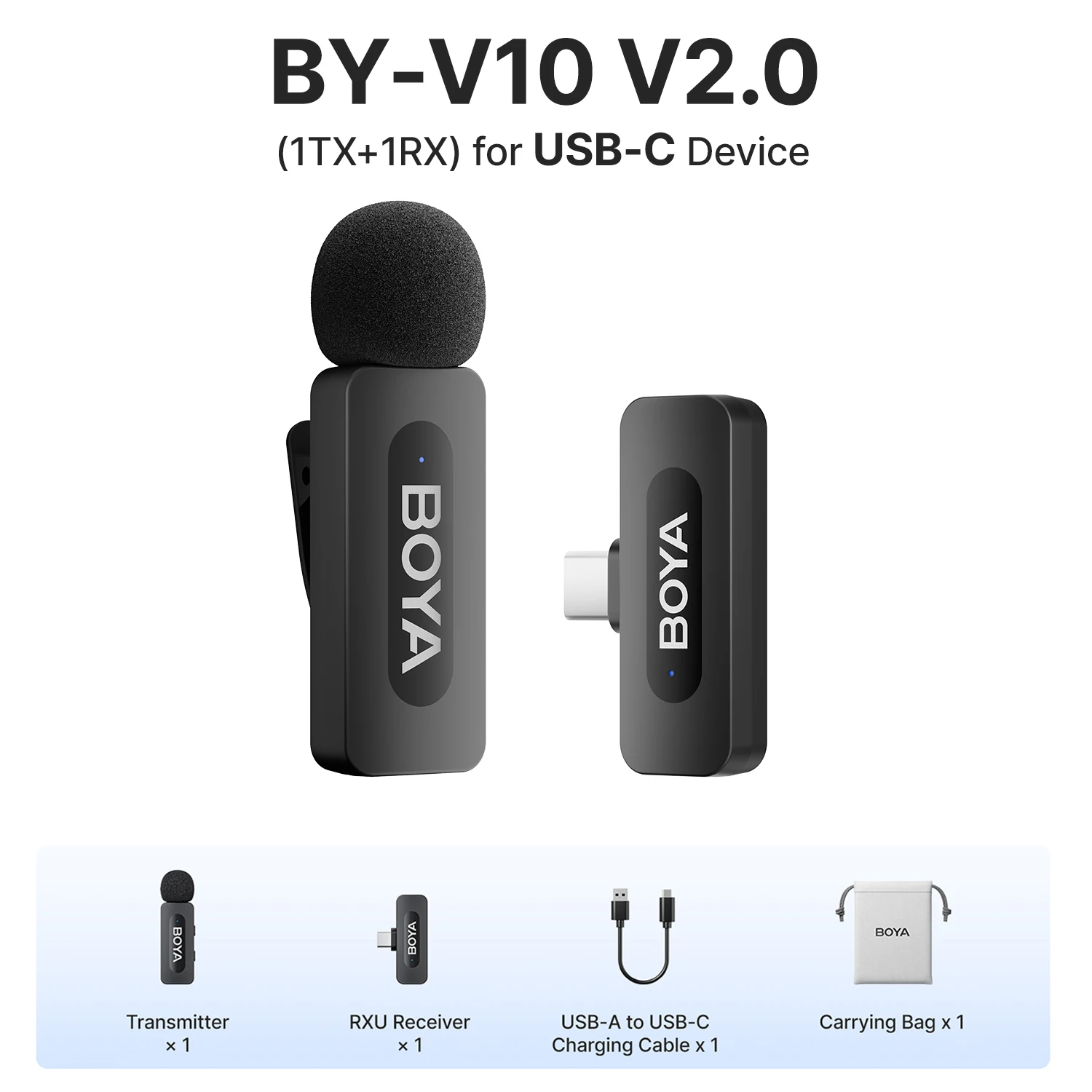 BOYA BY-V3 Wireless Lavalier Microphone for iPhone 15/16 Series Samsung DJI Pocket 3 Type-c Smartphones Cameras Video Recording