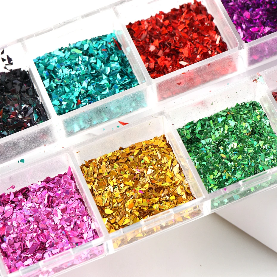 12 Grids Irregular Flakes Nail Sequins Glitter Holographic Silver Gold Nail Art Sequins Flakes Broken Foils Decorations Manicure view 5