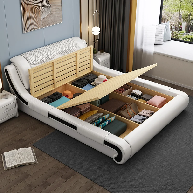 Double bed pneumatic storage wedding bed European online celebrity bedroom technology cloth