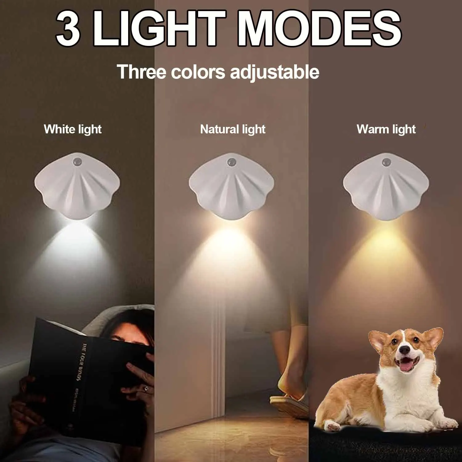 Motion Sensor LED Shells Night Light USB Type-C Tricolor Room Decoration Lamp For Corridor Staircase Led Lamp Sensor Light