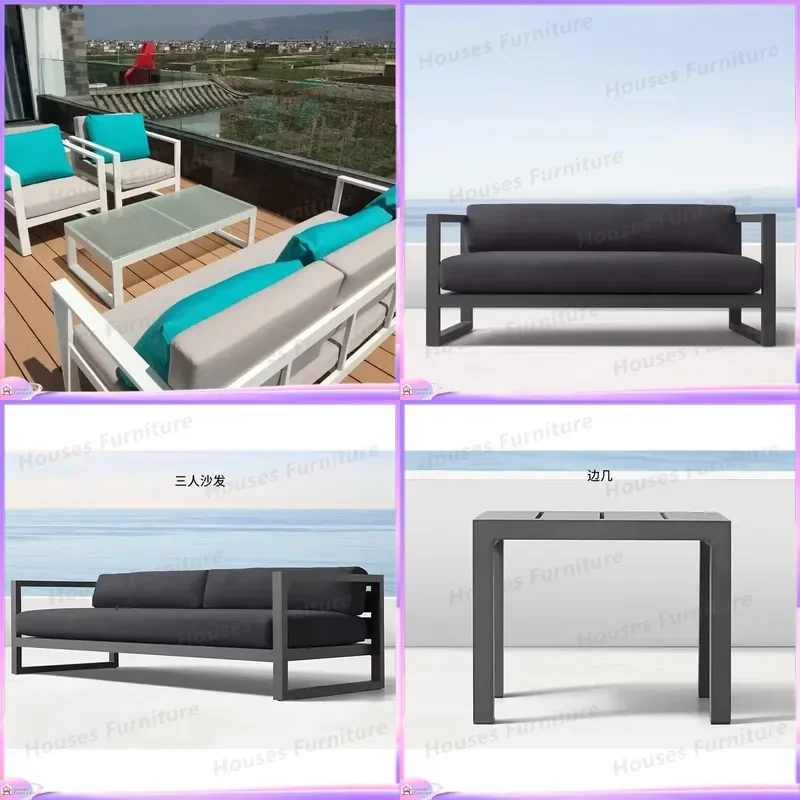 Outdoor Patio Furniture Set Aluminum Garden Sofa with Cushions Modern Terrace Lounge Seating for Backyard Pool Deck