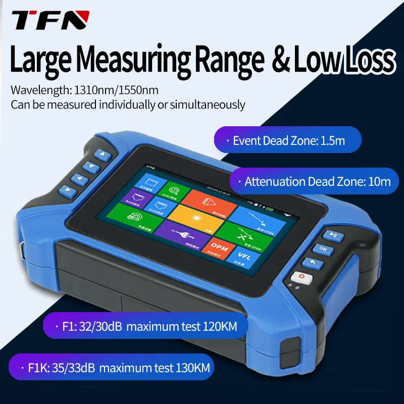 TFN OTDR Fiber Optic Tester 1310/1550nm 32/30dB35/33dB28/26dB High Precision 4.3 Touch Screen Optical Time Domain Reflectometer