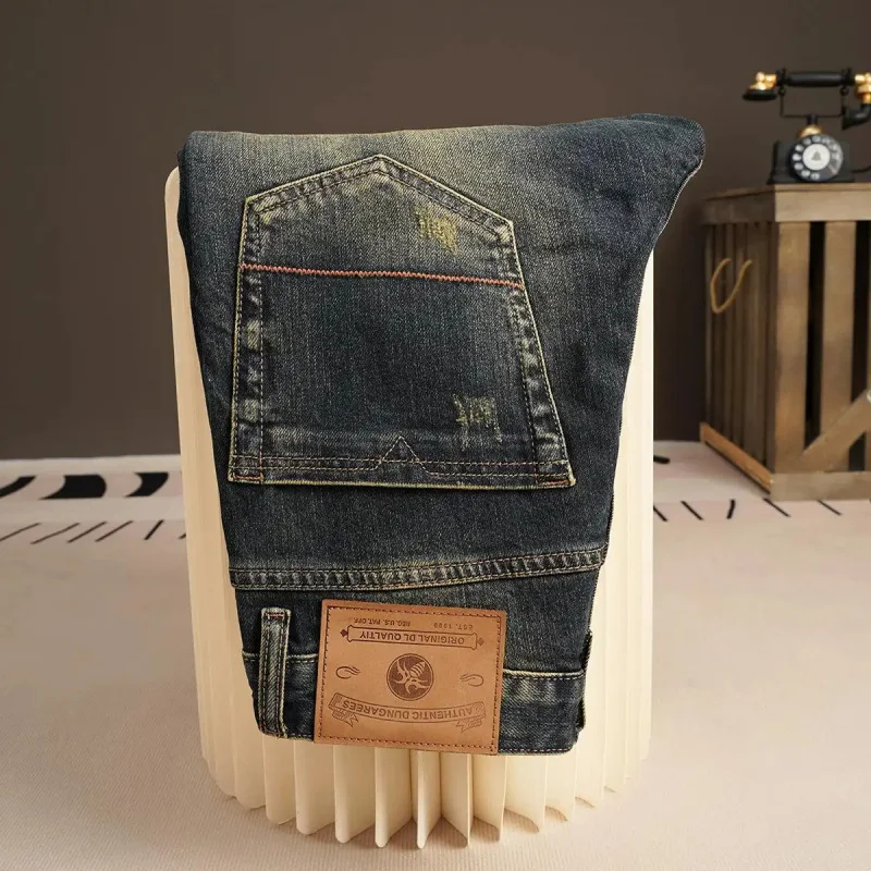

Новые мужские джинсы в винтажном стиле, осень 2026, прямой крой, стрейч, универсальные, повседневные джинсовые брюки
