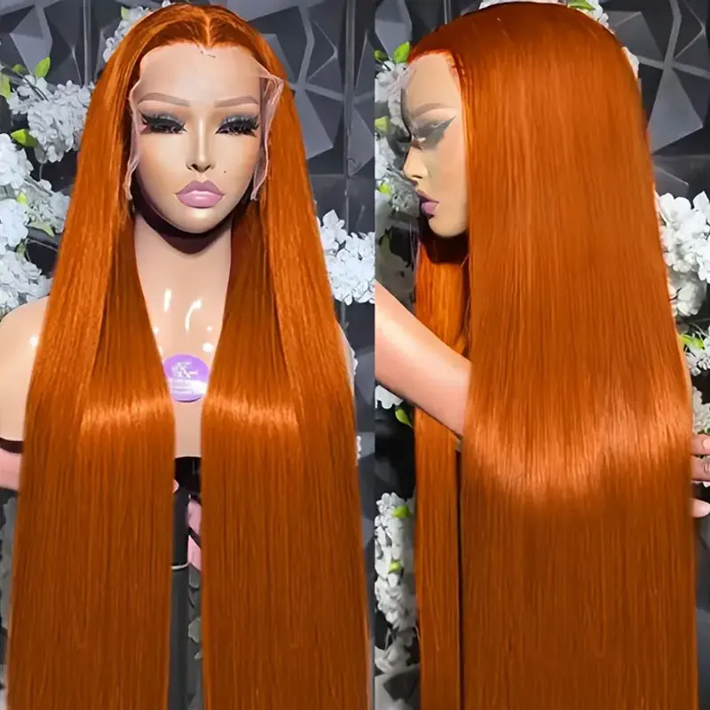 

350 Имбирный парик Человеческие волосы 13x6 Прямые рыжие оранжевые парики фронтальной части шнурка 100% качество человеческих волос HD Парик фронтальной части шнурка предварительно выщипанные