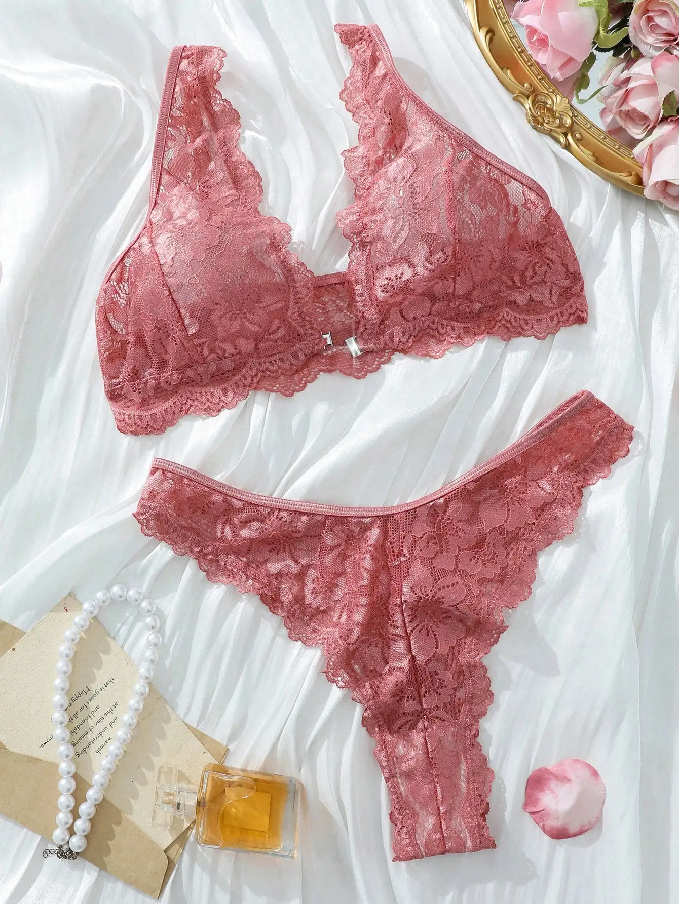 

Women Lace Floral Pattern Bra And Brief Set