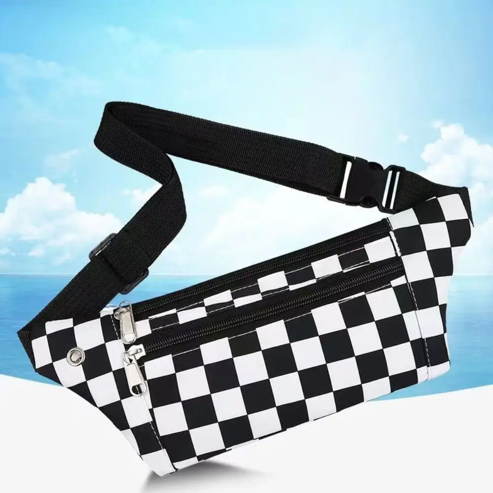 

Lightweight Checkerboard Crossbody Bags Adjustable Belts Multi-Pockets Casual Waist Bag Nylon Cloth Small Coin Purses Purses