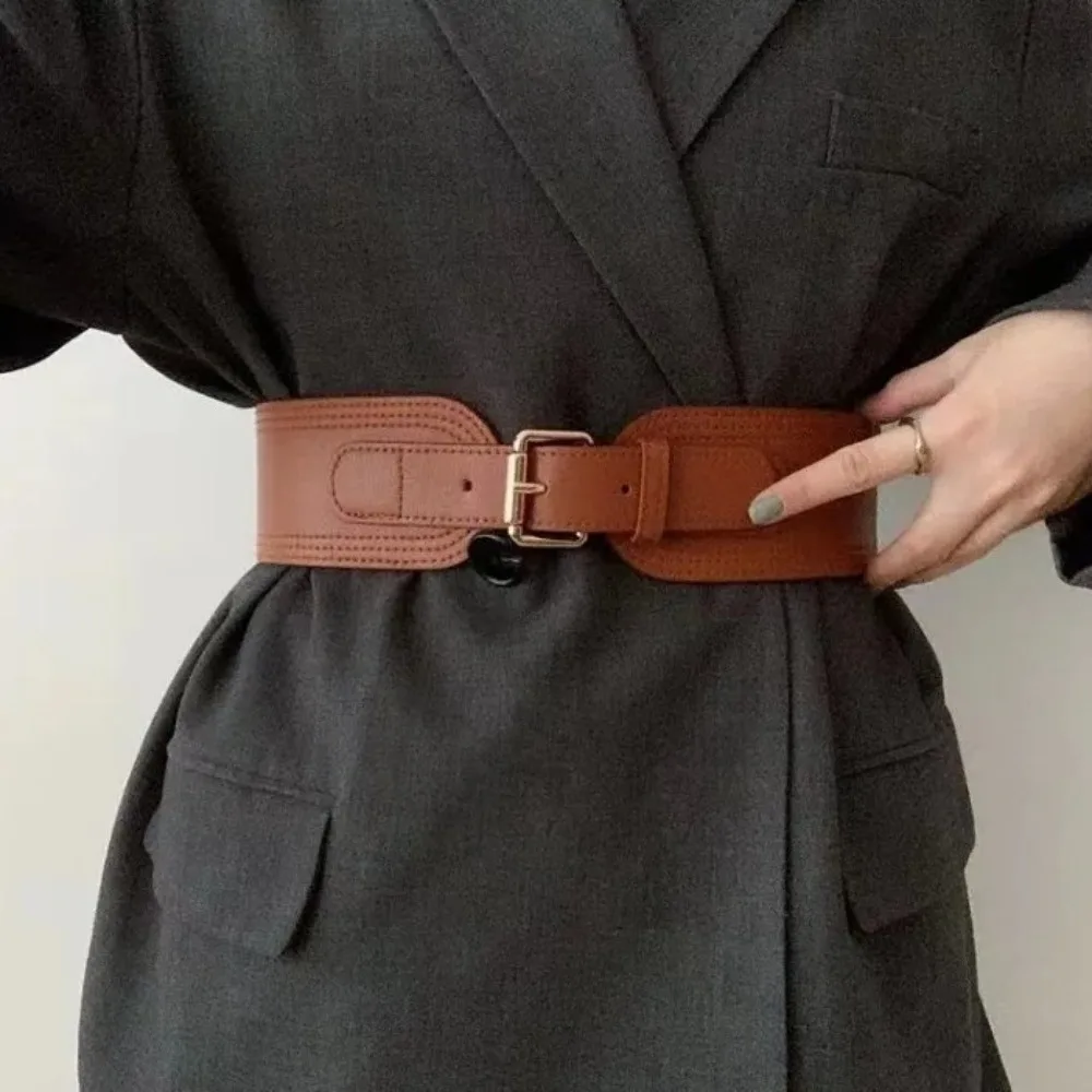 Новый регулируемый эластичный пояс с квадратной пряжкой, высокоэластичный женский пояс с уплотнением на талии, эластичный широкий ремень для платьев и пальто