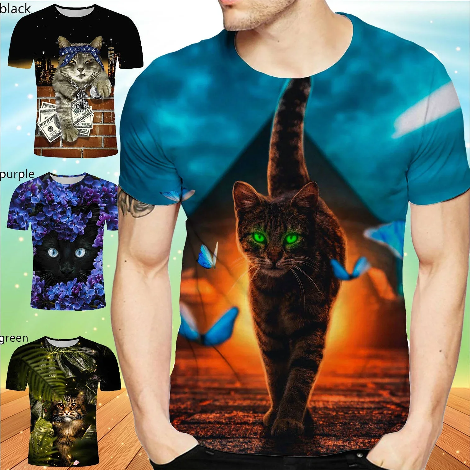 Fashion 3d Print Dreamy Cute Cat Designed Summer T Shirt Men/Women Couples T-shirt Animal Tops Tees