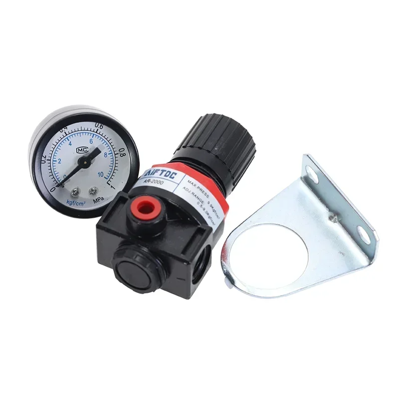 AR2000 G1/4\'\' Pneumatic Mini Air Pressure Relief Control Compressor Regulator Treatment Units Valve with Gauge 4MM-12MM Fitting