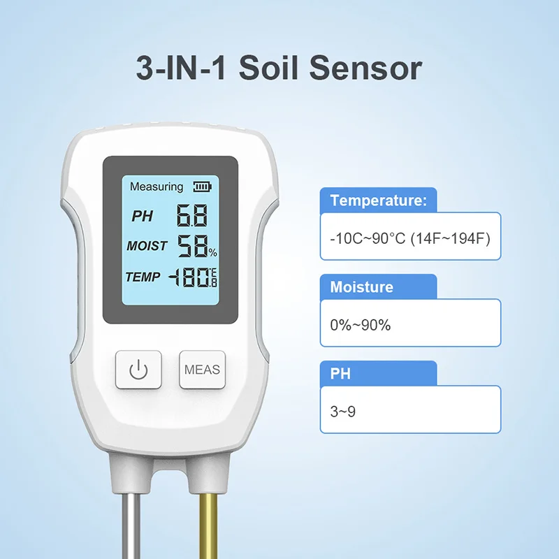 3in1 Soil Tester Digital Soil PH Meter Flower Plant Potted Planting Soil Sensor PH Temperature Humidity Meter LCD Screen