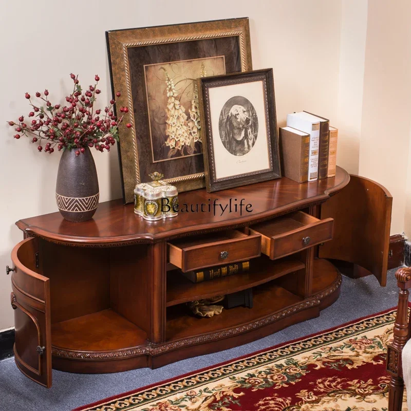 European solid wood TV cabinet Arc American semi-circular storage TV cabinet