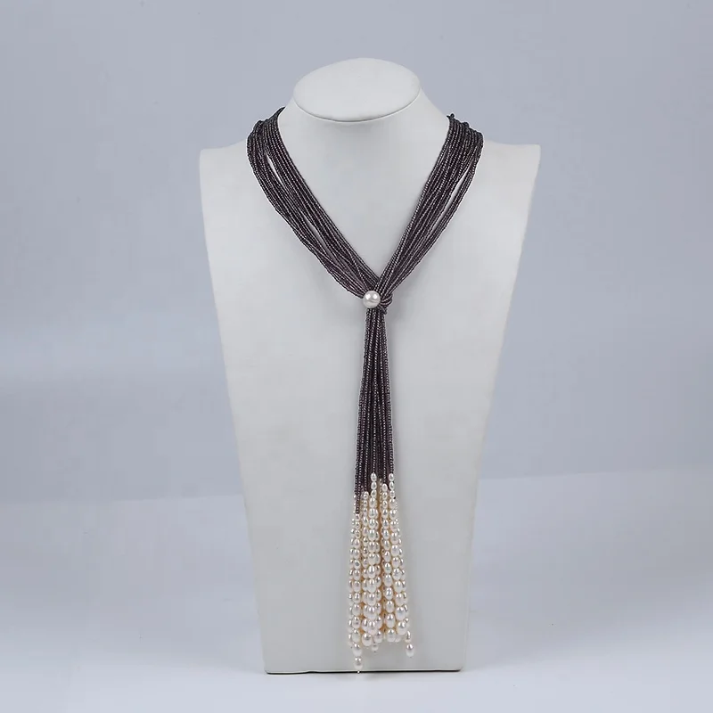

New Design Natural Freshwater Rice Pearl Long Necklace Jewelry For Women Gift