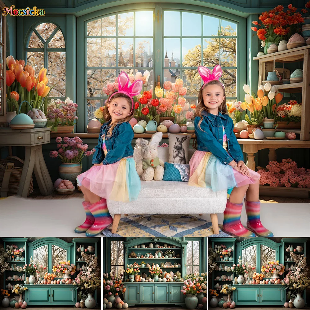 

Easter Window Decor Photography Background Tulip Egg Potted Flower Stand Backdrop Kids Cake Smash Family Spring Portrait Studio