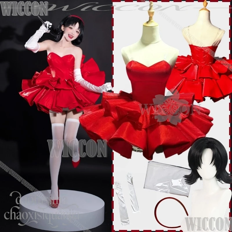 ¡Anime Azul Cosplay Idol CHAM! Mimaaa disfraz de alta calidad vestido de noche rojo sin tirantes diadema Lolita Halloween Navidad Carnaval