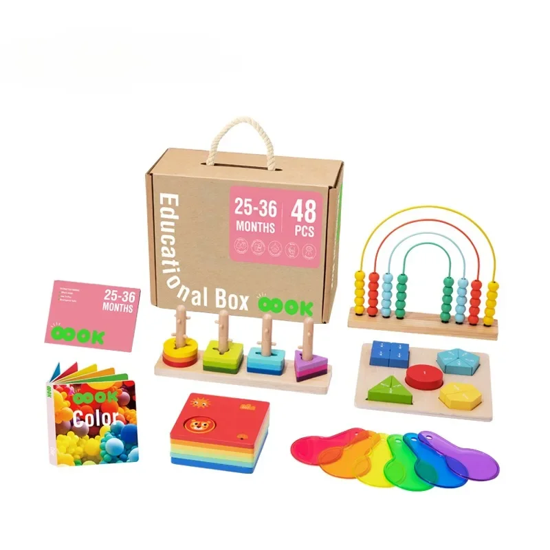 Early Education Box Wooden Block Sorter Rainbow Abacus Educational Toys for kids 25-36 months