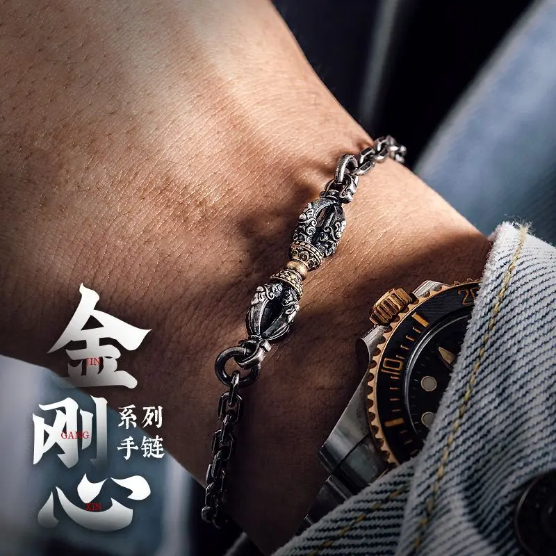 UMQ King Kong Heart Bracelet Personality Trendy Men's All-match Karma Pestle Thai Silver HandString Tibetan Ethnic Style Jewelry