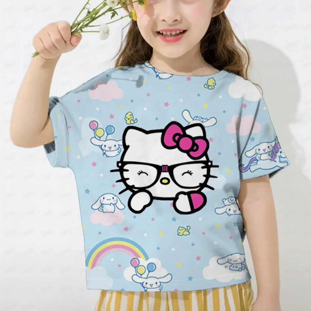 Hot Sale Kids Clothing Cartoon Tee Cute Children's T-shirt Hello Kitty Printed Boys Short Sleeved Summer Casual Girls T Shirts T