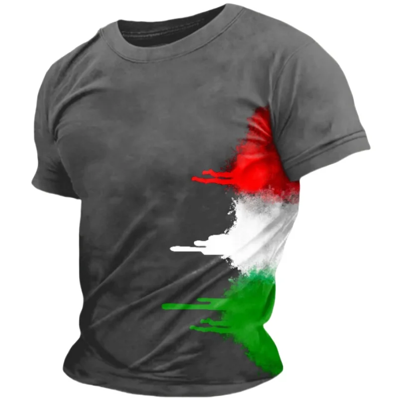 Summer Casual Italy Flag Print Men\'s T-shirts Polyester O-Neck Short Sleeve Pure Color Tee Shirt Breathable Top Men Clothing 3XL