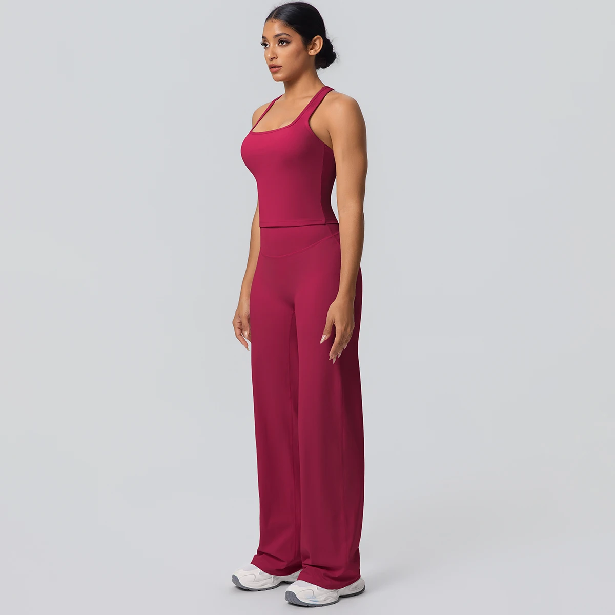 Frauen Sport Yoga Set Gym Schnell Trocknend Pfirsich Butt Yoga Hosen Einfarbig Schlank Schöne Zurück I-förmigen weste Yoga Set – Detail 36