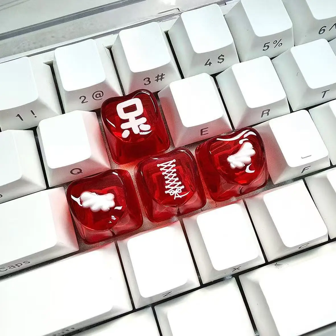4PC Mix Ins Translucent Heart Keycaps Cute Adorable Wing Personality Keycaps Arrow Key Red Heart Magnetic Switch Cute Characters