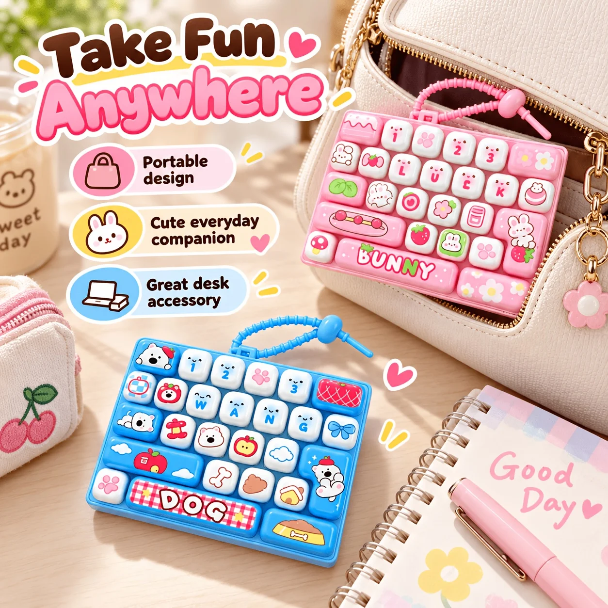 26-Key Stress Relief Mechanical Keyboard Cute Animal Mini Keyboard Squeeze for Classroom Prizes, Party Favors, Birthday Gift