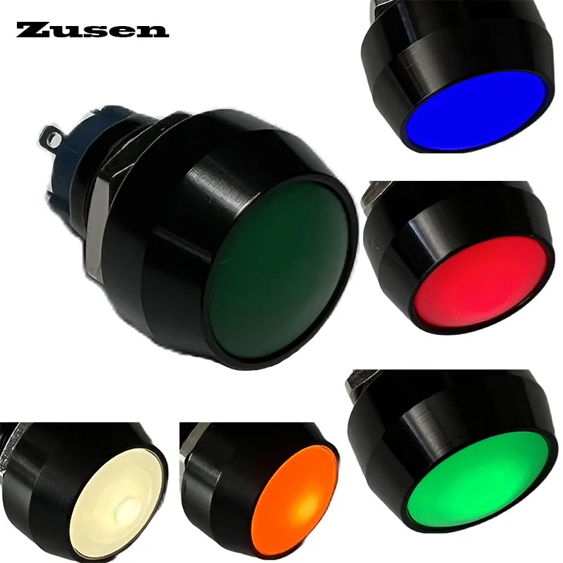 Zusen 12mm 1NO Black Alumina Oxidation Momentary/Latching Push Button Switch with Light IP65(ZS12B-10/E/J/A)