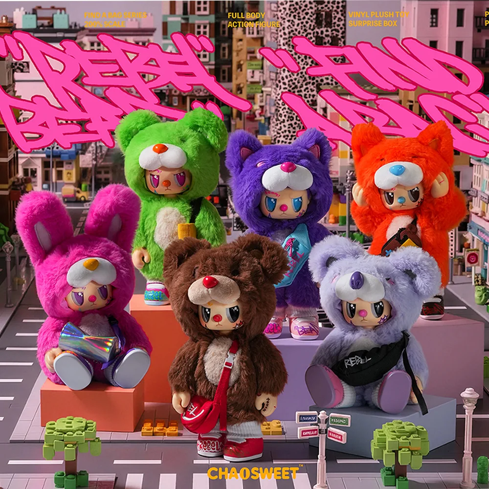 

Chao Sweet Rebel Bear Satchel Little Bear Series Blind Box Articulation Mobility Vinyl Plush Doll Popular Pendant Halloween Gift
