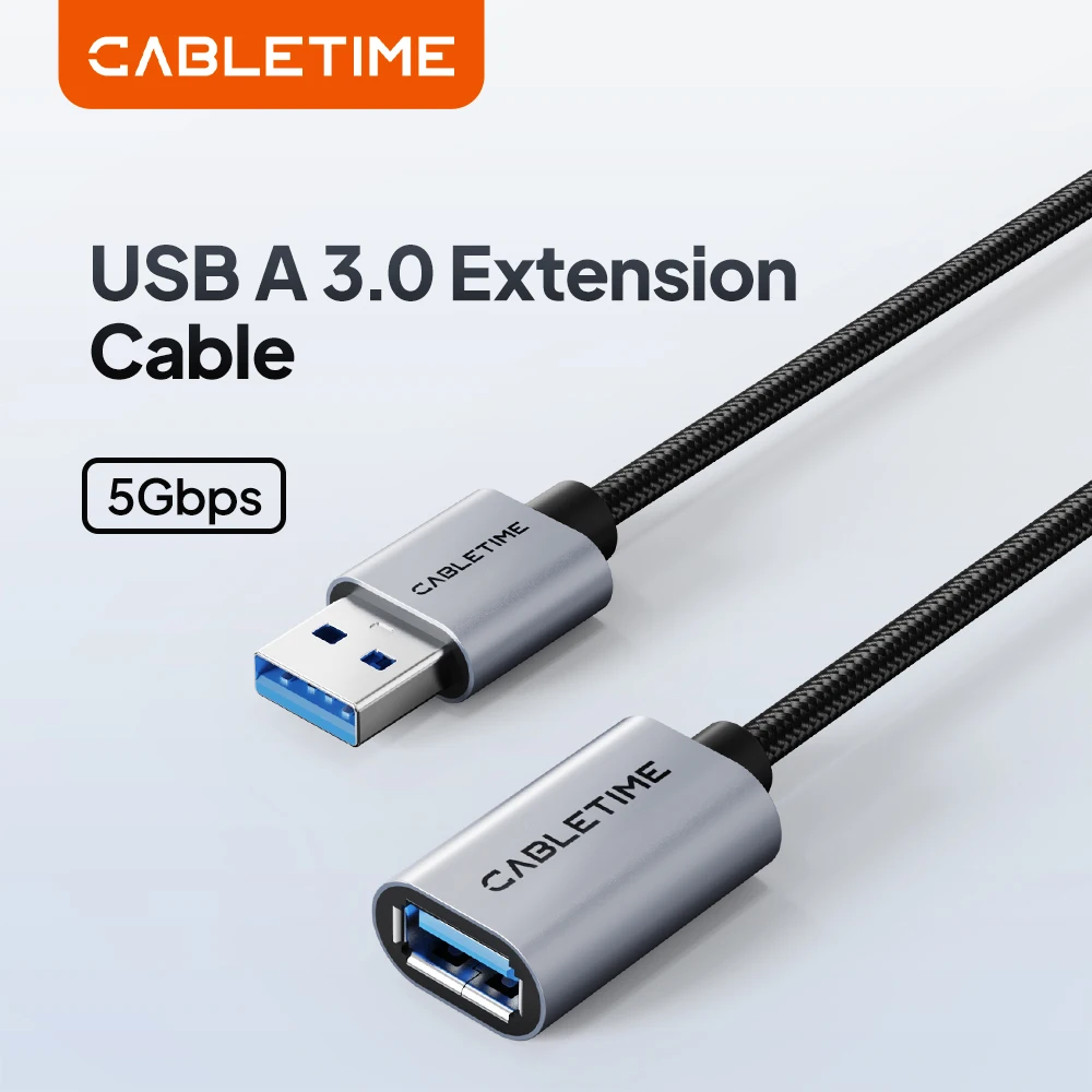 CABLETIME USB-A-Verlängerungskabel, USB-3.0-Kabel, 5 Gbit/s Datenübertragungsgeschwindigkeit für Drucker, SSD-Gehäuse, Spiele