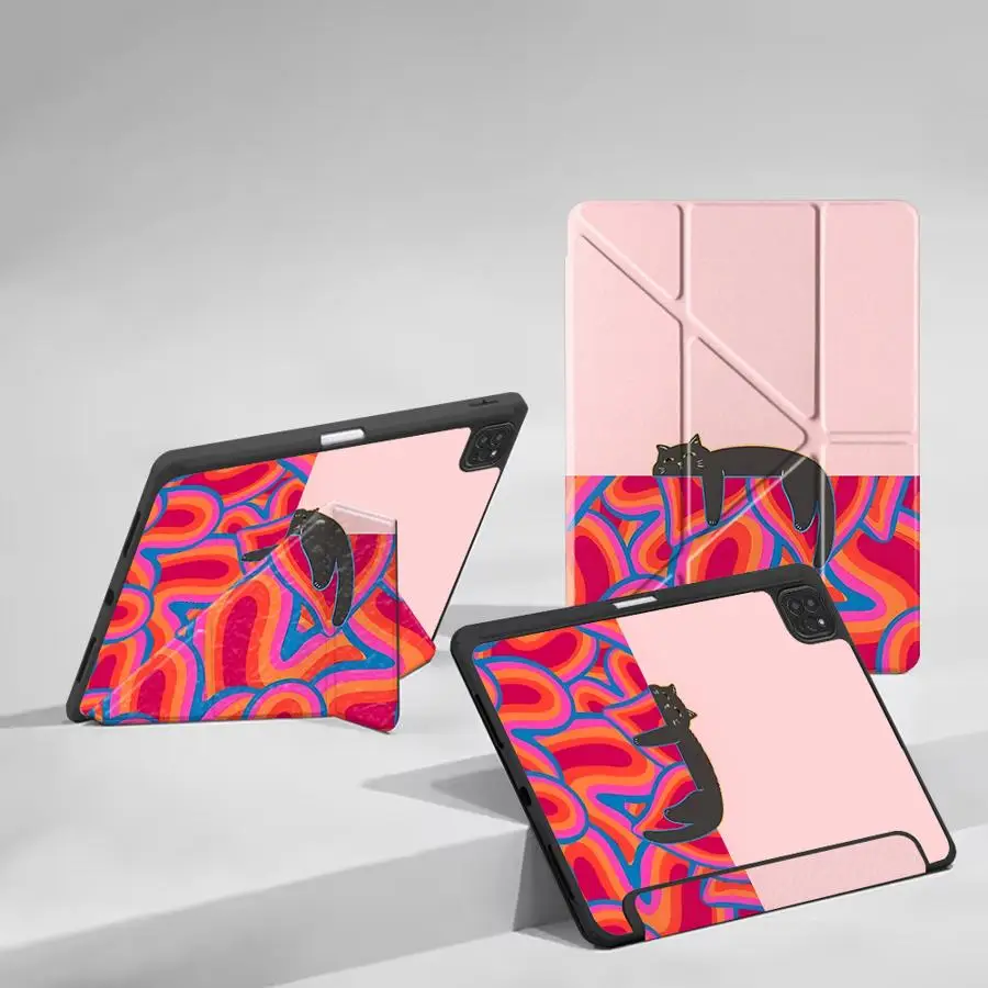 Artistic Black Cat Striped Pattern Tablet Case For iPad Pro 11th 10th 9th 8th 7th 12.9inch Mini 6 7 Air 4 5 M3 M2 1 2 M4 11inch