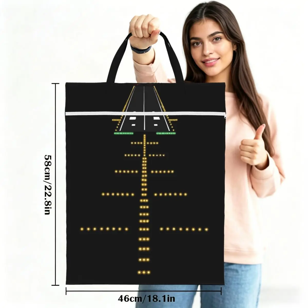 Runway Night View Aviation Airport Lights Travel Laundry Bag Waterproof Reusable Dirty Clothes Pouch Gym Camping Washing Basket