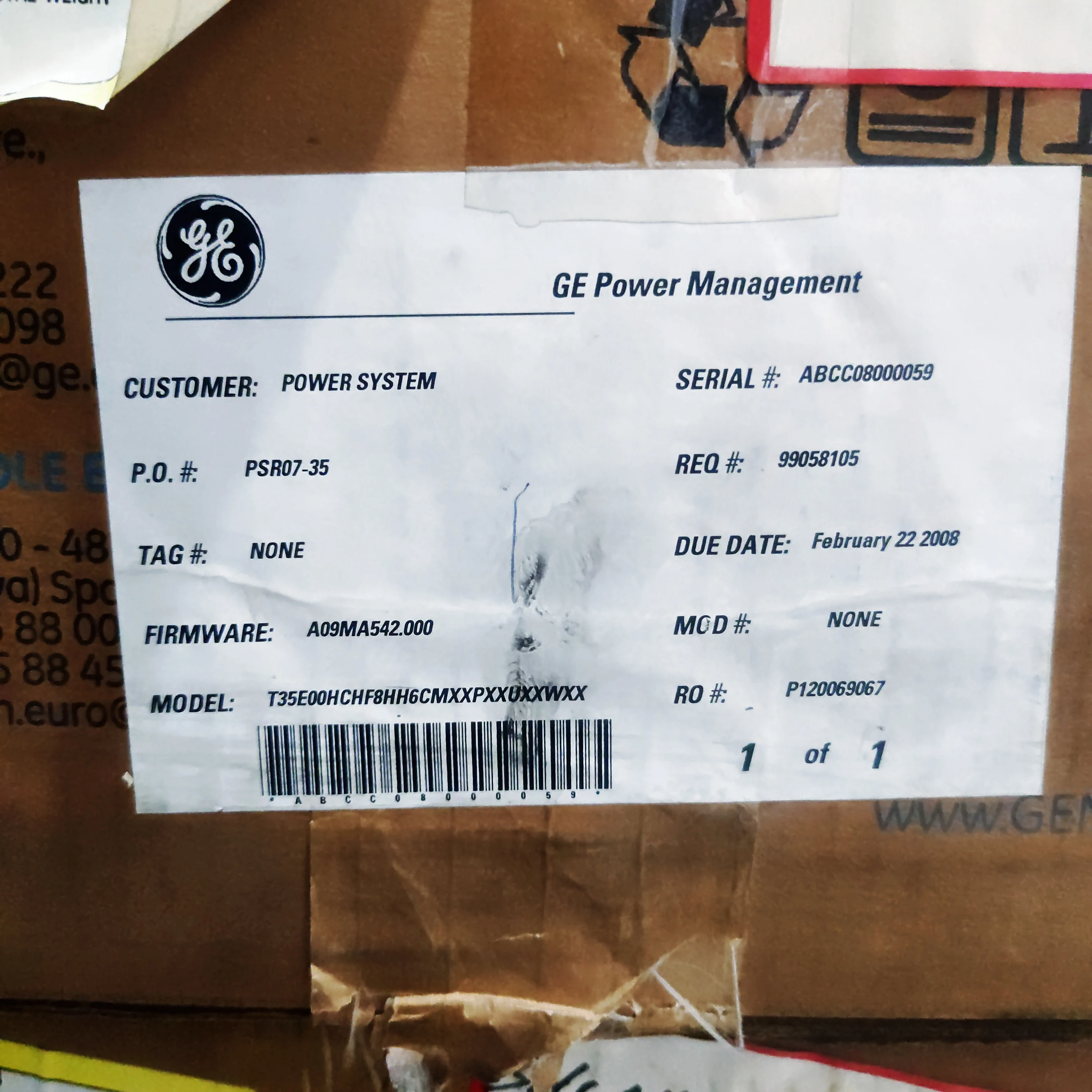 GE T35 T35E00HCHF8HH6CMXXPXXUXXWXX