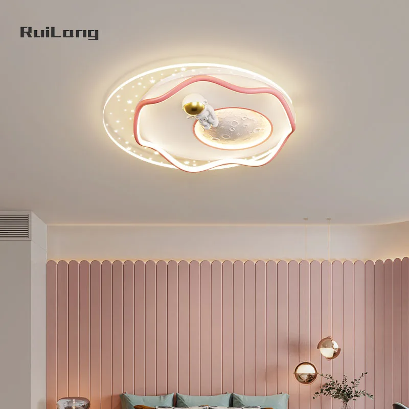 

Nursery White Deco Astronaut Led Ceiling Lights Kids Room Boy Girl Bedroom Cartoon Space Star Earth Moon Chandelier Ceiling Lamp