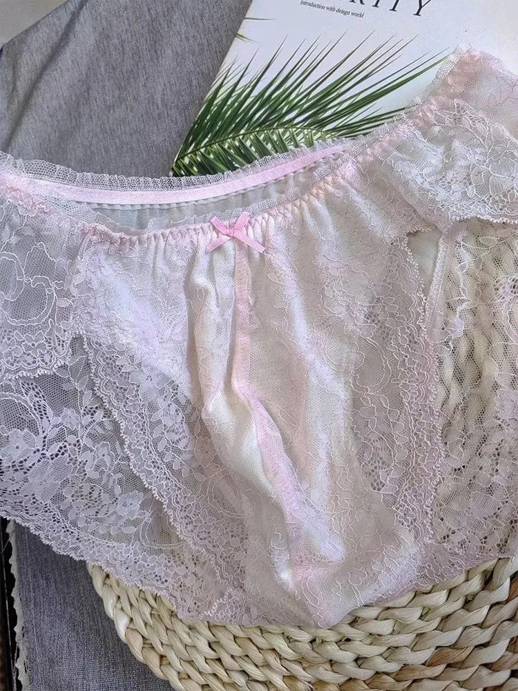 

Handmake Man's Pink Lace Half Sheer Sexy Brief Panty Live Show Dance DJ Club Bar Costume Private LGBQT BF