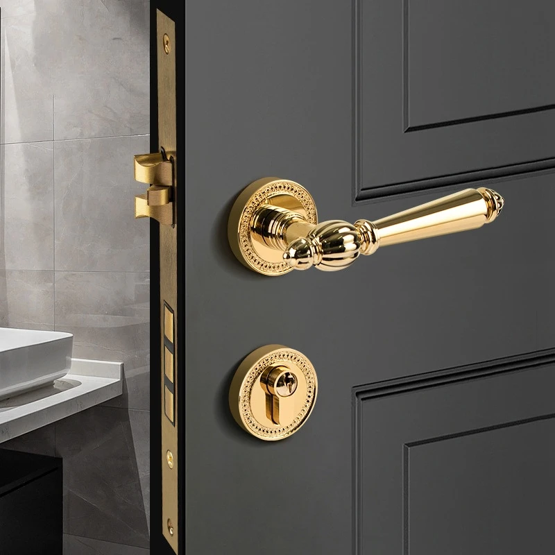 European satin brushed gold PVD coated brass door handle Warm tone matte finish Hotel wardrobe door handle Easy to install