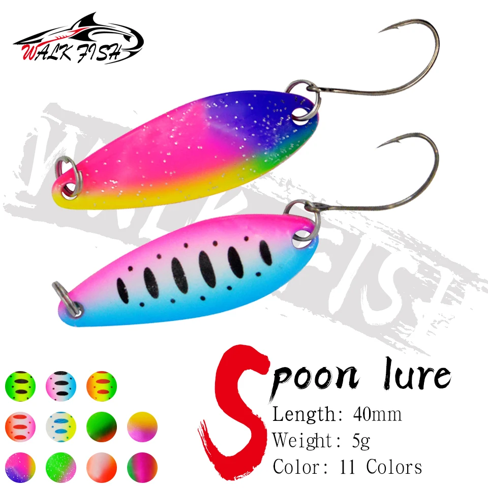 WALK FISH 1PCS Neue 5g 40mm Metall Angeln Köder Forelle Löffel Köder Mit Einzel Haken Harten köder Lockt Forelle Barsch Chub Lachs