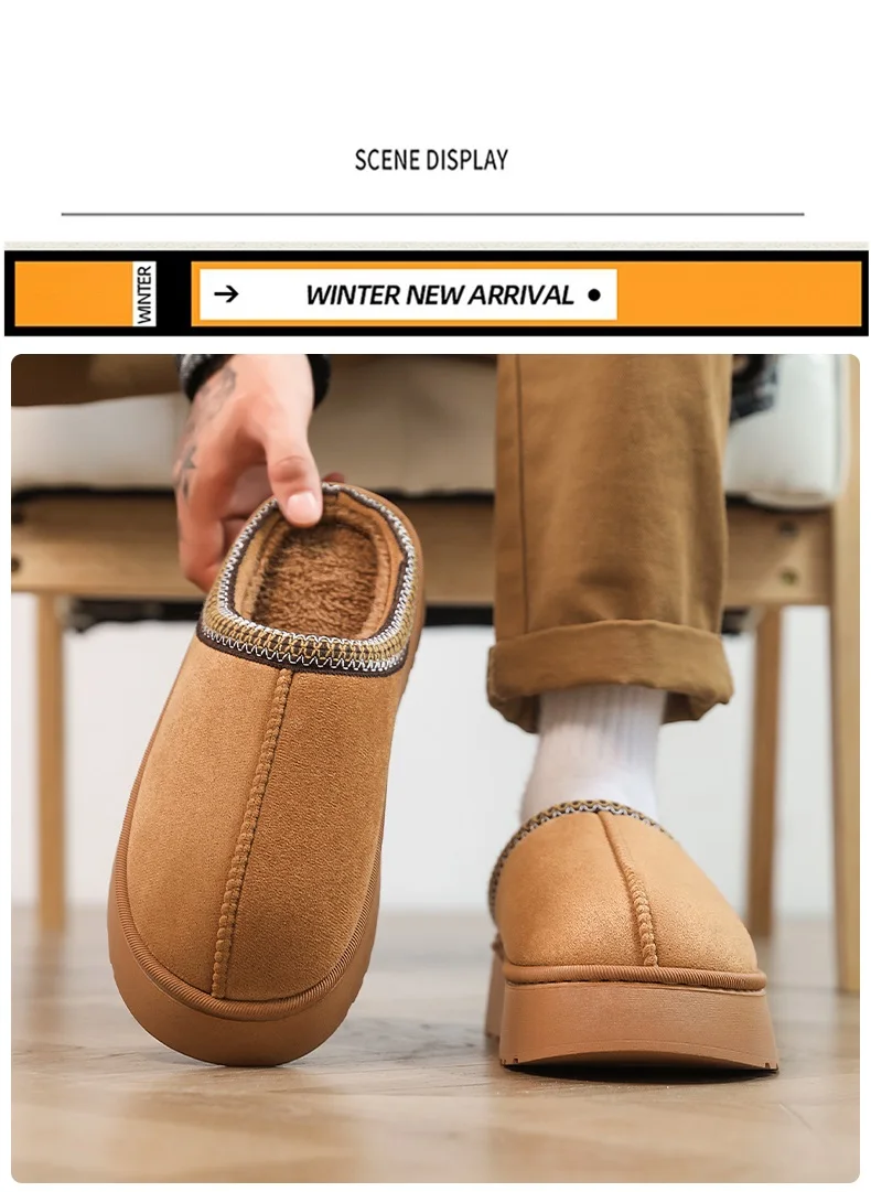Mit Fleece gefütterte, dicksohlige Baumwollhausschuhe für Damen und Herren, für den Innen- und Außenbereich geeignet, mit dicker Sohle, abriebfest, rutschfest, geschlossen. – Detail 6