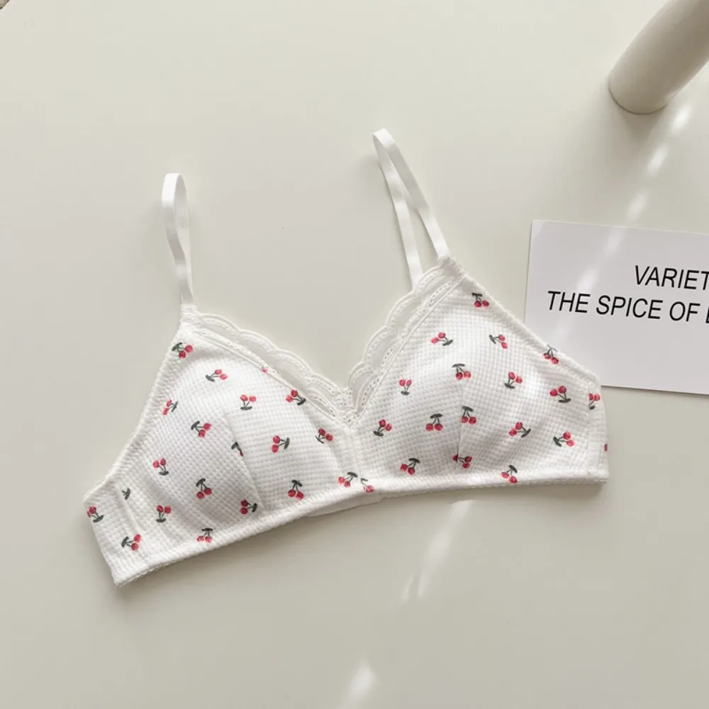 Small Cherry Print Bra Summer Plain Simple Solid Color Girl\'s Underwear Seamless Push-up Underwear Women