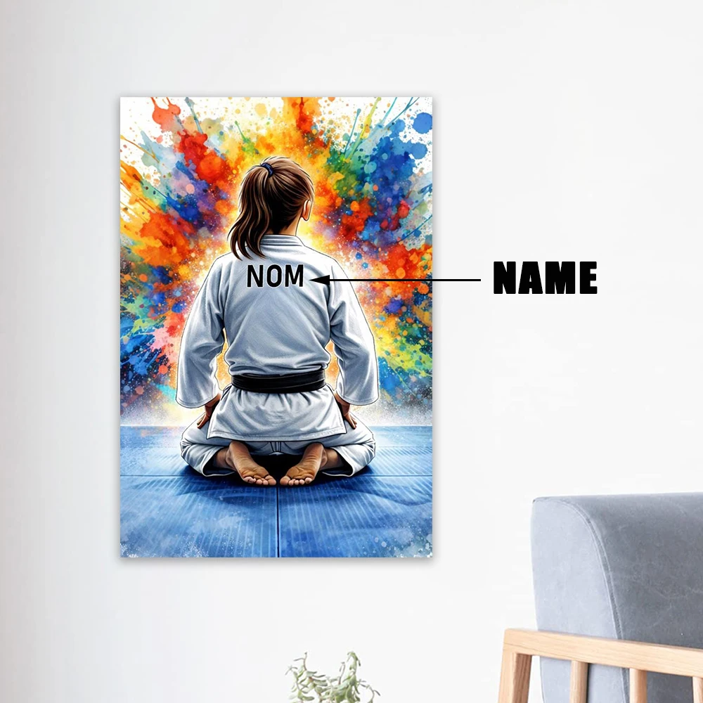 Colorful Personalized Man Judo Poster Custom Judo Sports with Name Prints Canvas Painting Girl Judo Art Gym Room Wall Decor