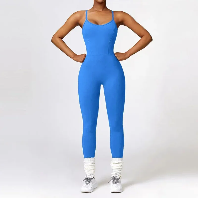 Tuta da yoga femminile sexy senza cuciture color pesca, tuta sportiva da esterno fitness slim fit