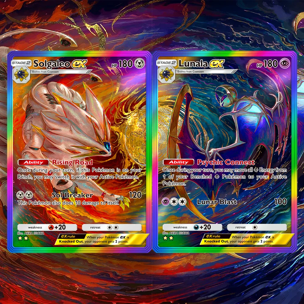 Pocket Solgaleo EX Lunala EX Zelfgemaakte Kaart Geëtste DIY Texturen Singles Pockemontcg Anime Collectie Game Kaarten