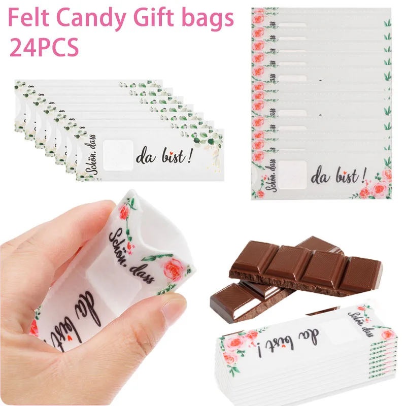 24 sacos de presente de doces de feltro dos pces sacos de embalagem de chocolate schön auf du da bist para festa de casamento sacos de presente de natal de véspera de ano novo