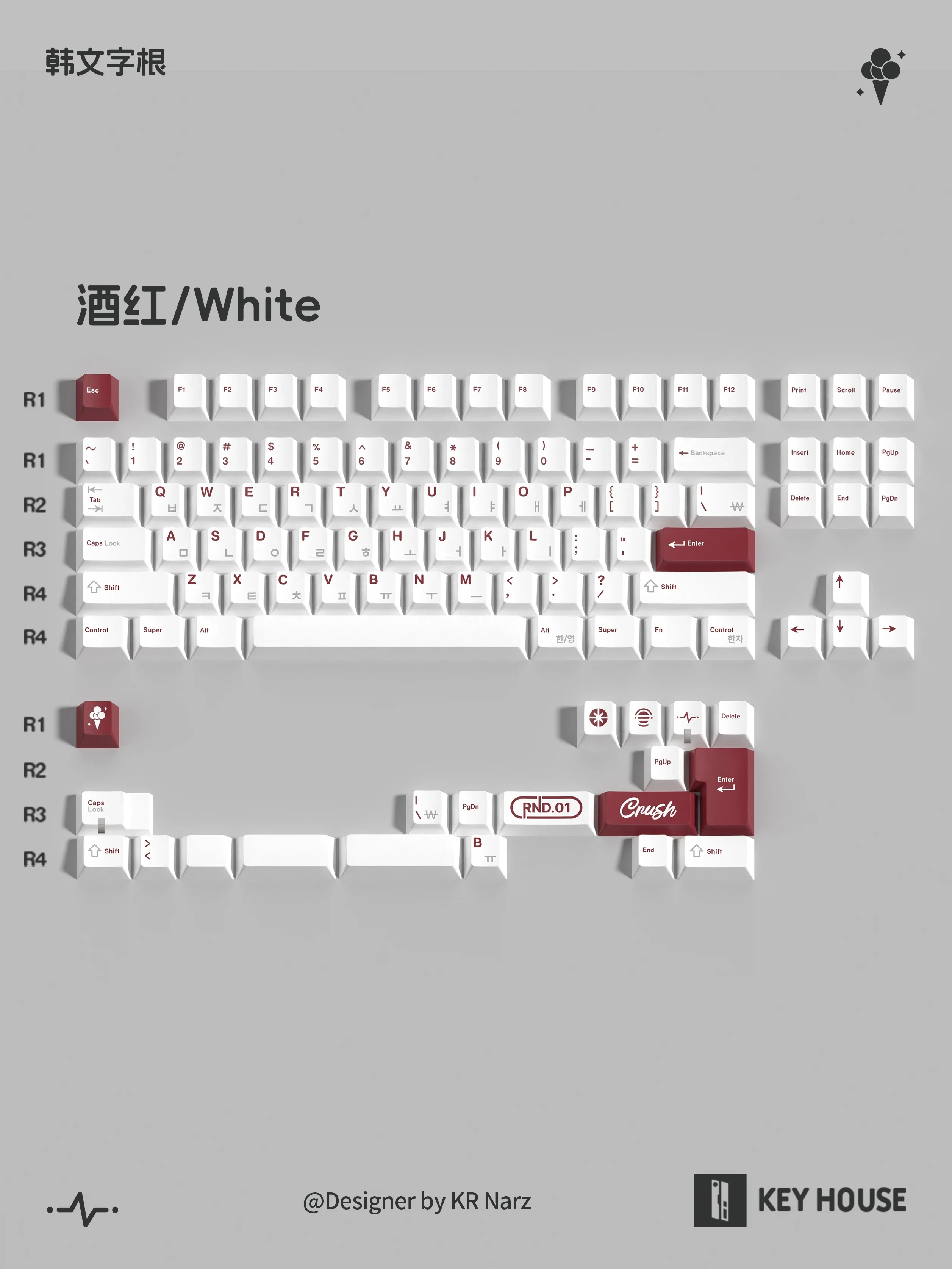 Imagem -05 - Key House Coreano Keycaps Crush80 Gx87 Pbt Cereja Perfil Tintura-sublimação Wooting Múltiplas Cores Teclados Personalizados Acessórios