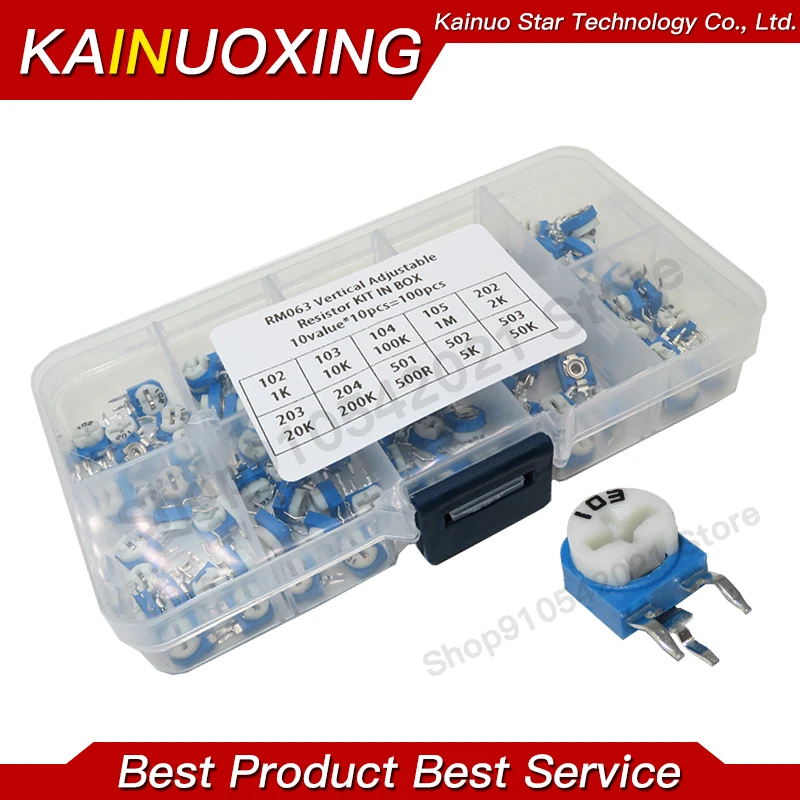 10values*10PCS=100PCS RM063 Vertical Adjustable Resistor Kit In Box RM-063 500 ohm-1M ohm Multiturn Trimmer Potentiometer Set