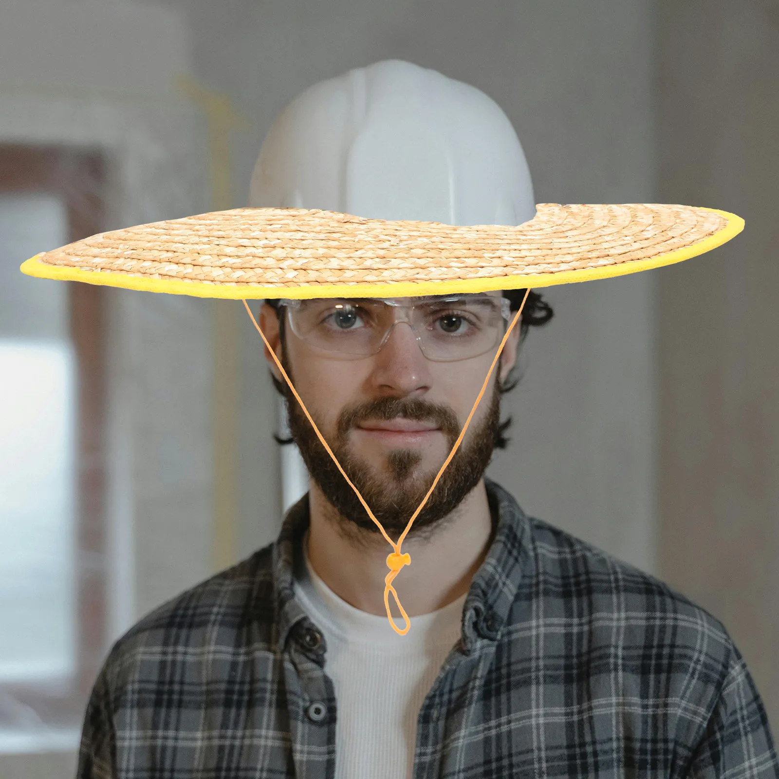 

2Pcs Hard Hat Sunshade Visor Wheat Straw Full Brim Breathable Uv Protection Shade for Gardening Construction Sanitation Workers